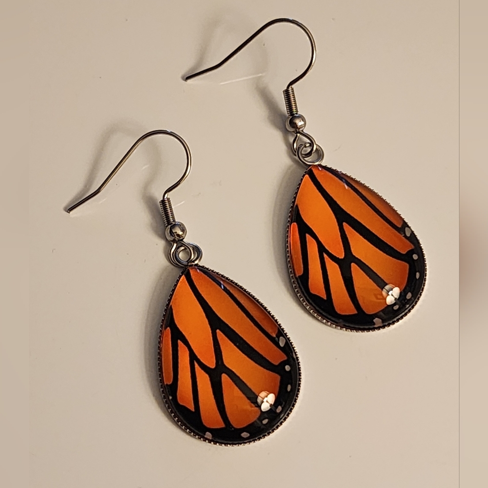 Monarch Butterfly Teardrop Acrylic Earrings